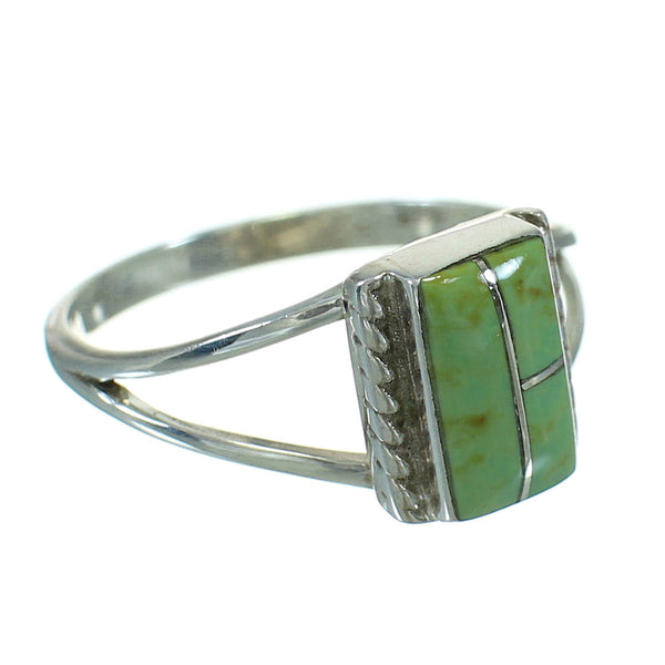 Turquoise Inlay Authentic Sterling Silver Jewelry Ring Size 8-1/4 AX86473